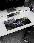 Anime girl mouse pad 28x12 inches featuring dark-haired girl lounging on balcony chair with book and coffee.