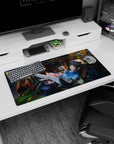 32x16 inches anime girl mouse pad showing dark-haired girl lounging with coffee and book on a sunny balcony.