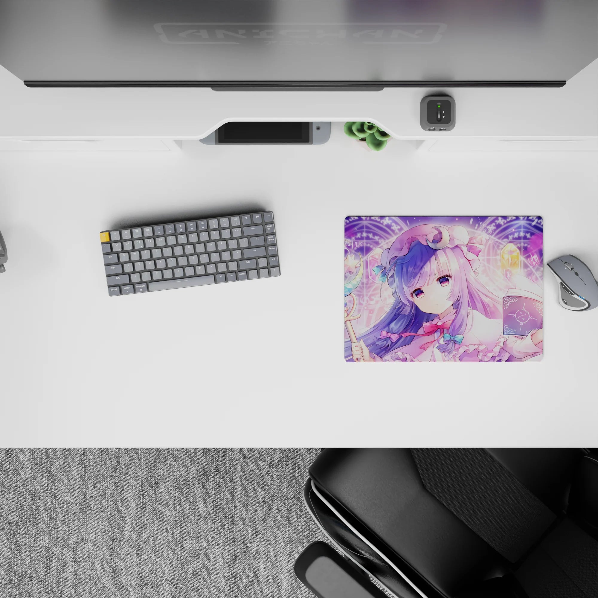 14x10 inches classic anime girl mouse pad in lavender, pink, and candy crystal glow with dreamy circles.