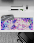 32x12 inches anime desk mat in lavender and candy-crystal tones with dreamy moonlit spell vibes.