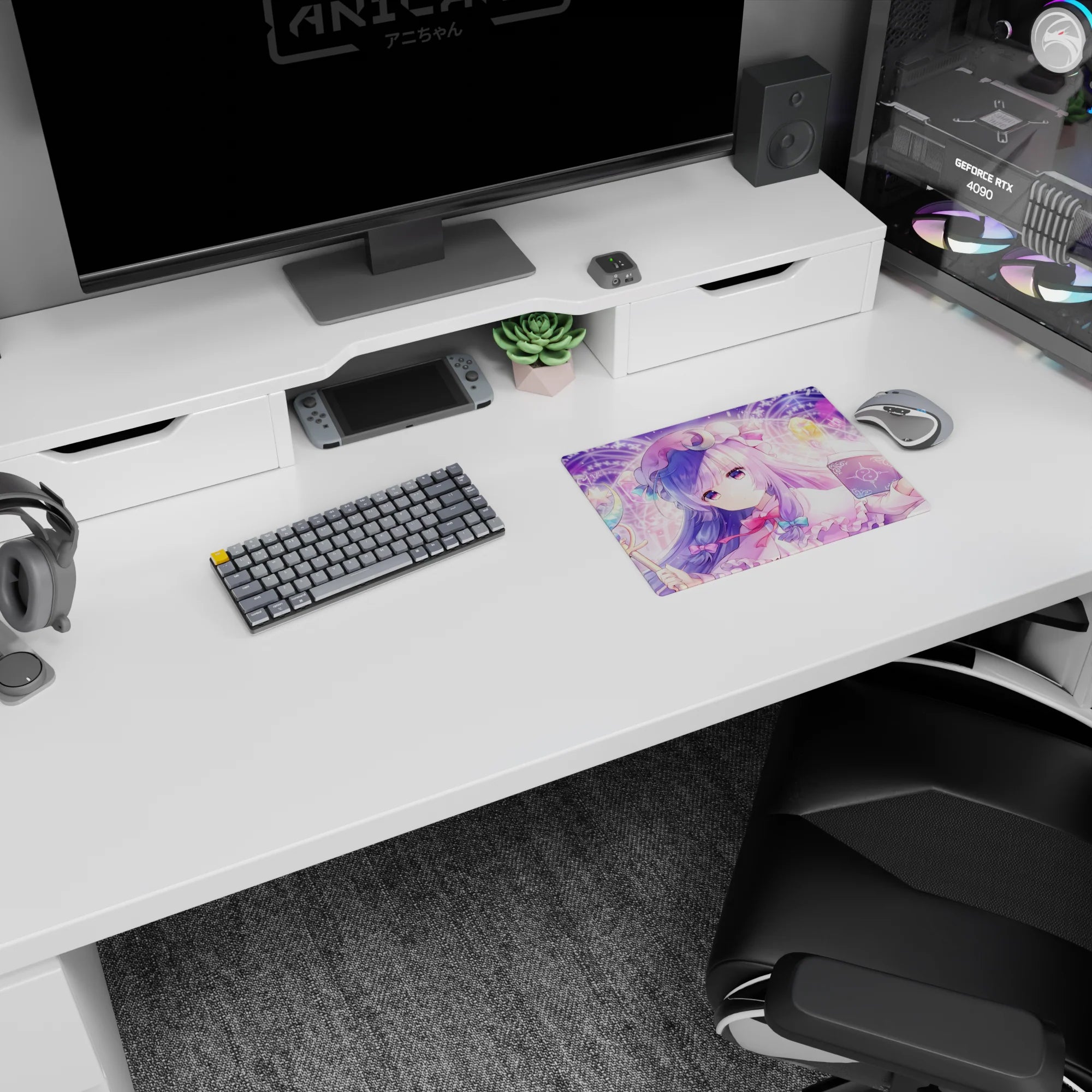 14x10 inches classic Touhou Project mouse pad featuring Patchouli Knowledge reading an open spellbook.