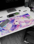 40x20 inches Touhou Patchouli Knowledge desk pad, bookish mage holding a staff beside an open spellbook.