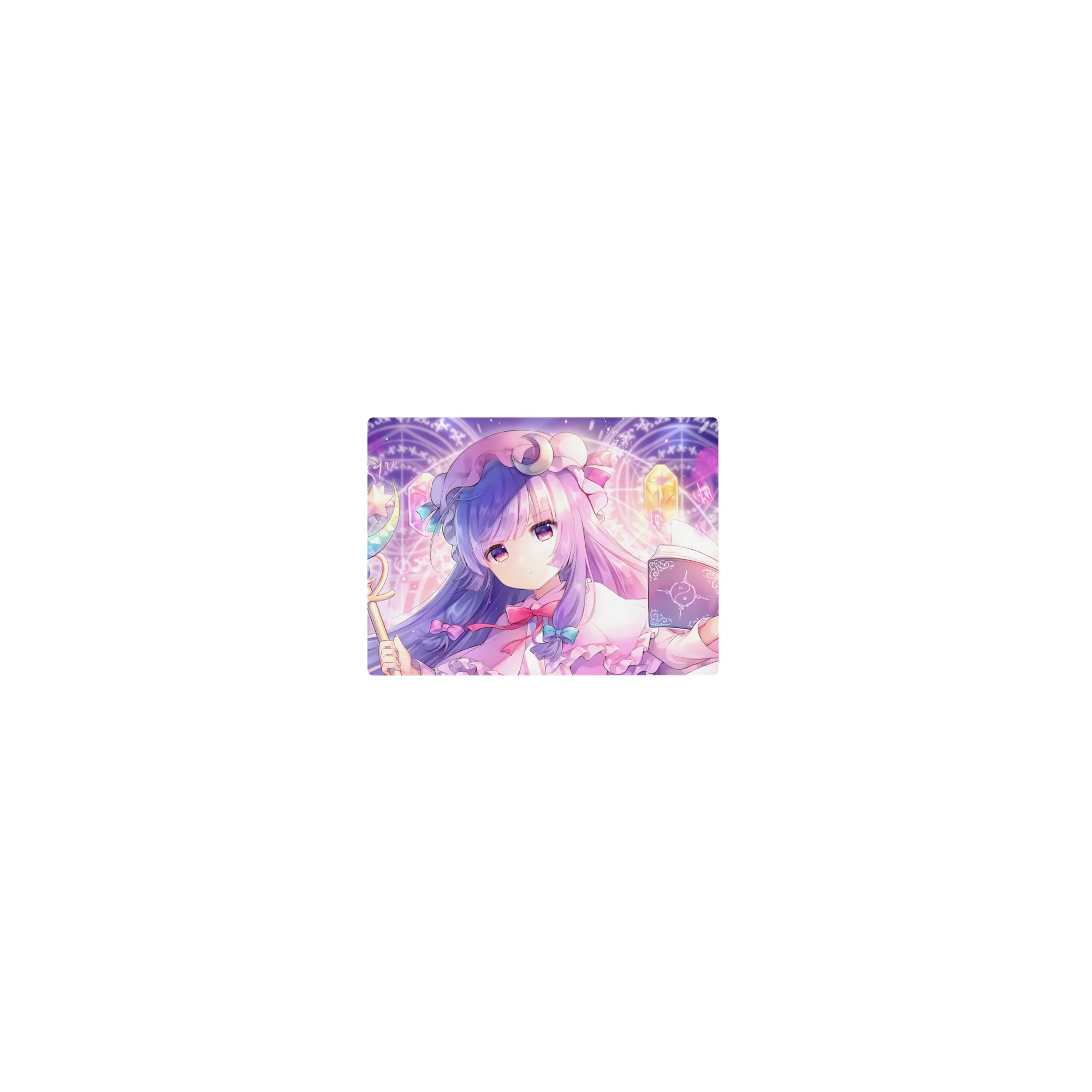 14x10 inches classic anime girl mouse pad with magical runes, moon staff, and open grimoire design.
