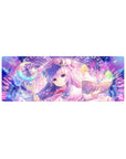 32x12 inches anime girl mouse pad with magical circles, runes, crystal glow, and open grimoire desk mat.