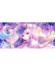 36x16 inches anime girl desk pad with Patchouli-inspired mage, runes, circles, and crystal candy glow.