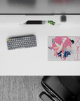 Pink and white anime girl mouse pad 14x10 inches with dreamy freefall vibe and blue accent pops.