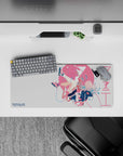 28x12 inches anime girl mouse pad in pink and white with dreamy cozy sci-fi vibes and crisp cute artwork.