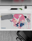 32x16 inches anime desk mouse pad in dreamy pink and white splashes with cozy sci-fi vibe and crisp print.