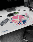 40x20 inches Zero Two Darling in the Franxx desk pad, floating pose with candy-red shoes and playful look.