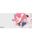 36x16 inches anime girl desk pad with Zero Two in dreamy freefall, ribbons and sci-fi accents.