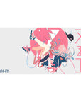 40x20 inches anime girl desk pad with Zero Two freefall art, ribbon loops, blue accents, clean background.