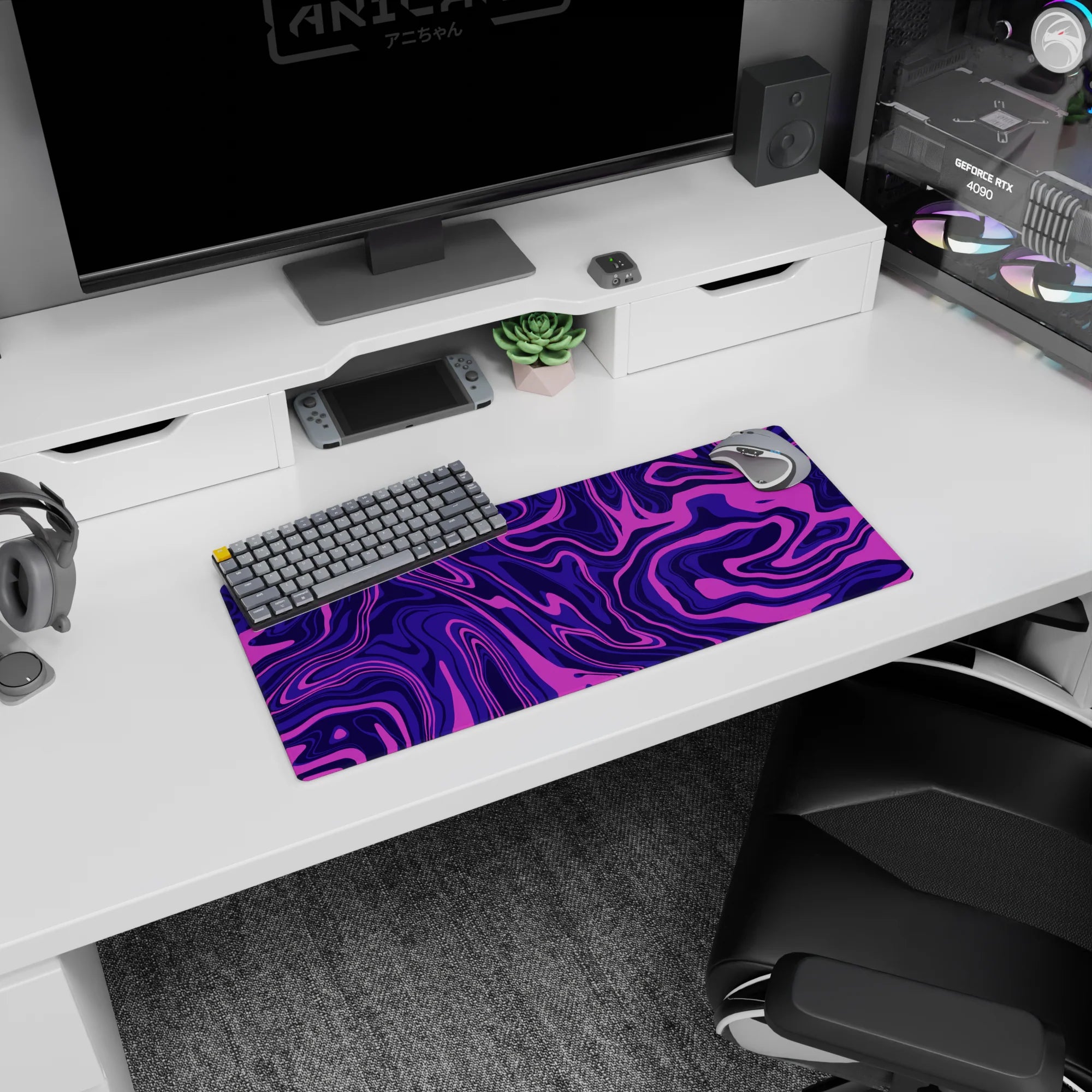 Liquid Abstract Deskmat | Mousepad | Deskpad - Purple Swirl Motion - AniChan