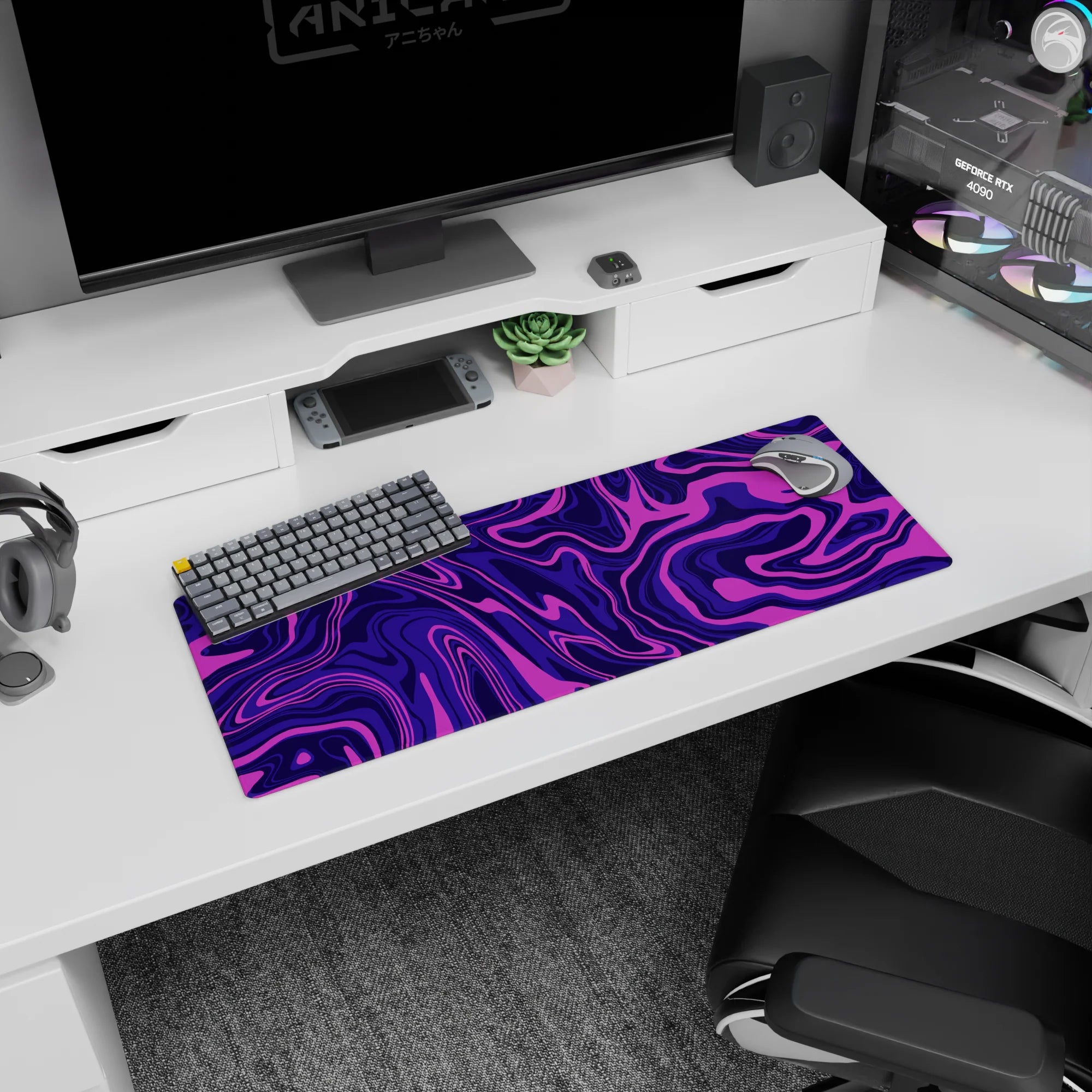 Liquid Abstract Deskmat | Mousepad | Deskpad - Purple Swirl Motion - AniChan