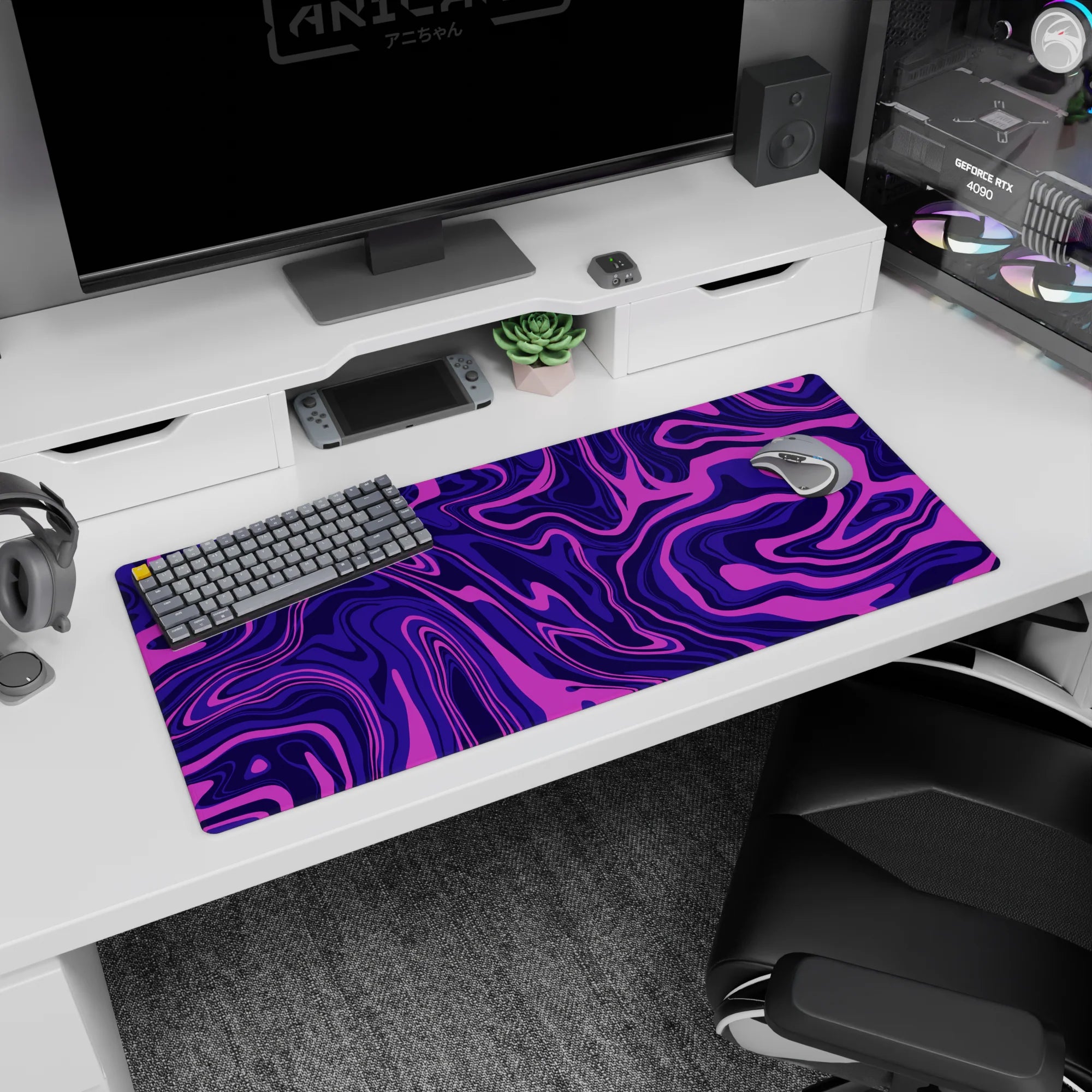 Liquid Abstract Deskmat | Mousepad | Deskpad - Purple Swirl Motion - AniChan