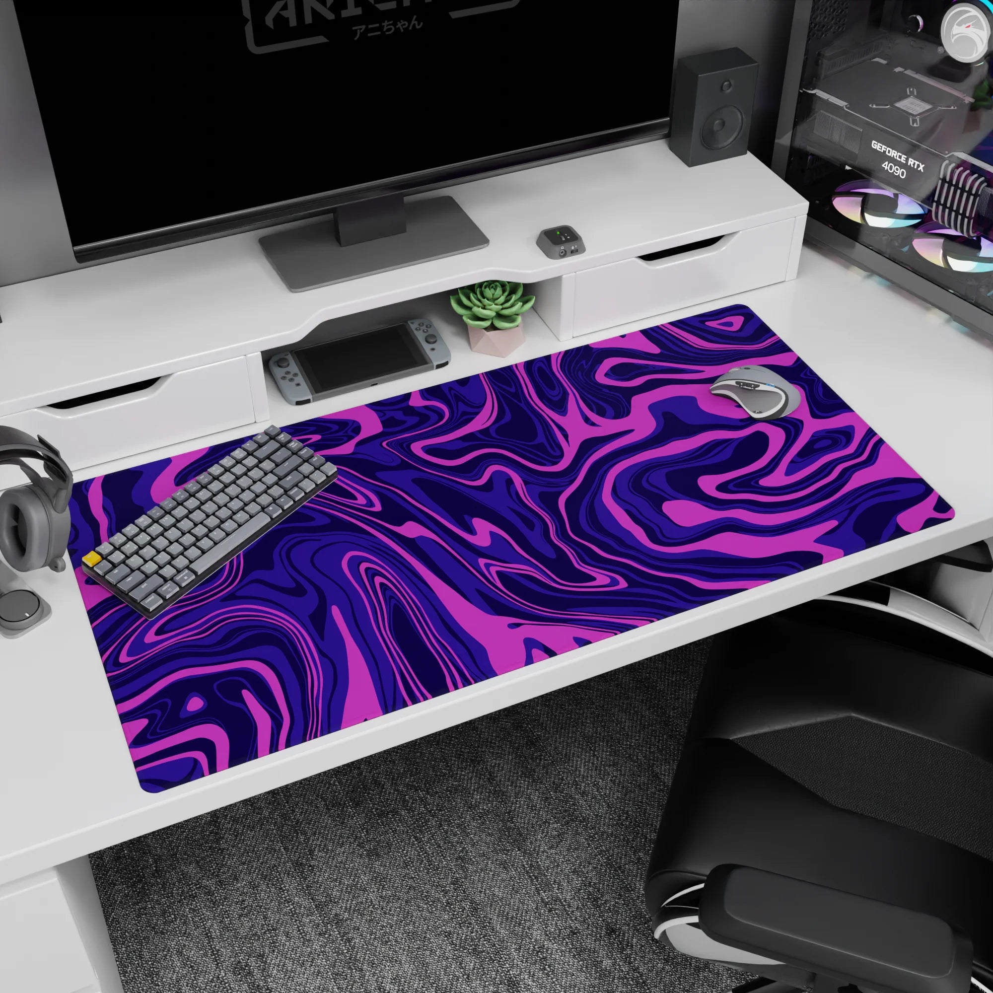 Liquid Abstract Deskmat | Mousepad | Deskpad - Purple Swirl Motion - AniChan