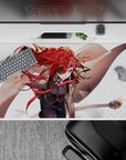 40x20 inches anime desk pad in fiery red, soft tan, and clean white; action heroine vibe for gaming.