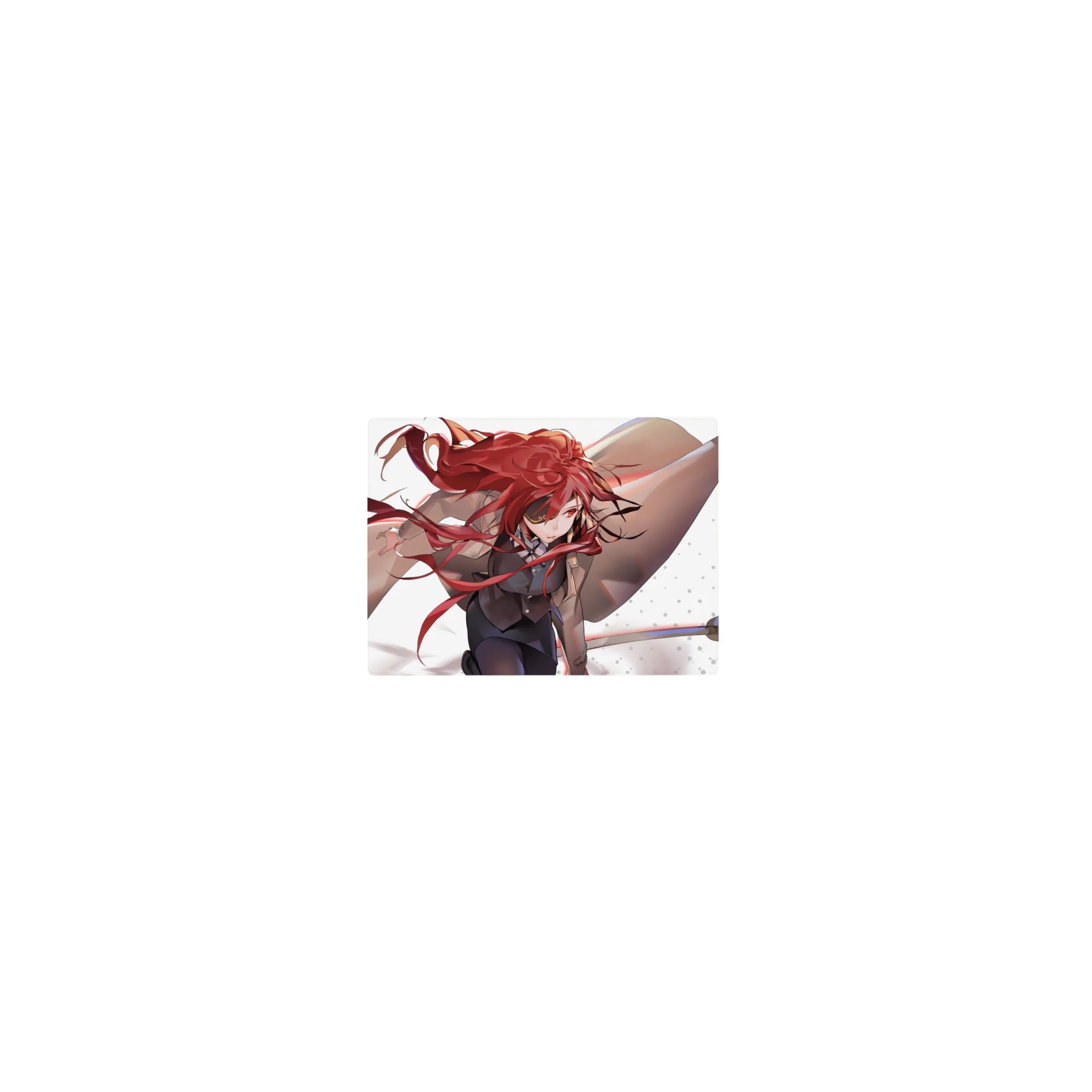 Classic anime girl mouse pad 14x10 inches with action heroine art, staff pose, and dotted white backdrop.