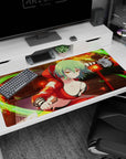 40x20 inches anime girl desk pad showing green-haired girl lunging forward in shrine yard under lanterns.