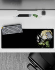 32x12 inches black anime desk mouse pad with golden-eyed blonde, winter blush, and twinkling star spark.