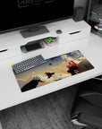 Anime girl mouse pad 28x12 inches featuring a blonde heroine on a ledge under a moon as crows swirl.