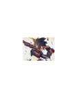 Classic anime girl mouse pad 14x10 inches with armored fighter pose, orange stripes, and spiked hair.