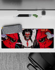32x12 inches anime desk mat in bold reds and inky blacks, sharp red-eye vibe, smooth glide.