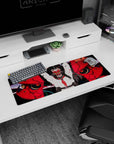 32x12 inches mouse pad showing long black-haired school-uniform girl with red eyes beside a broken oni mask.