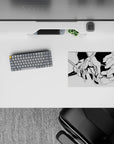 Minimalist anime mouse pad featuring Unit-01 from Evangelion in black-and-white line art, size 14x10 inches.