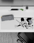 Evangelion anime mouse pad featuring Unit-01 in black-and-white line art, sized 32x12 inches, blends minimalism with impact.