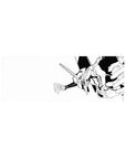 Evangelion Unit-01 anime mouse pad in black-and-white line art, size 32x12 inches, showcasing minimalist, powerful design.