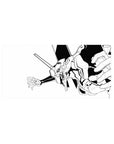 Evangelion Unit-01 anime mouse pad, minimalist black-and-white line art, 32x16 inches, perfect for clean desk aesthetics.