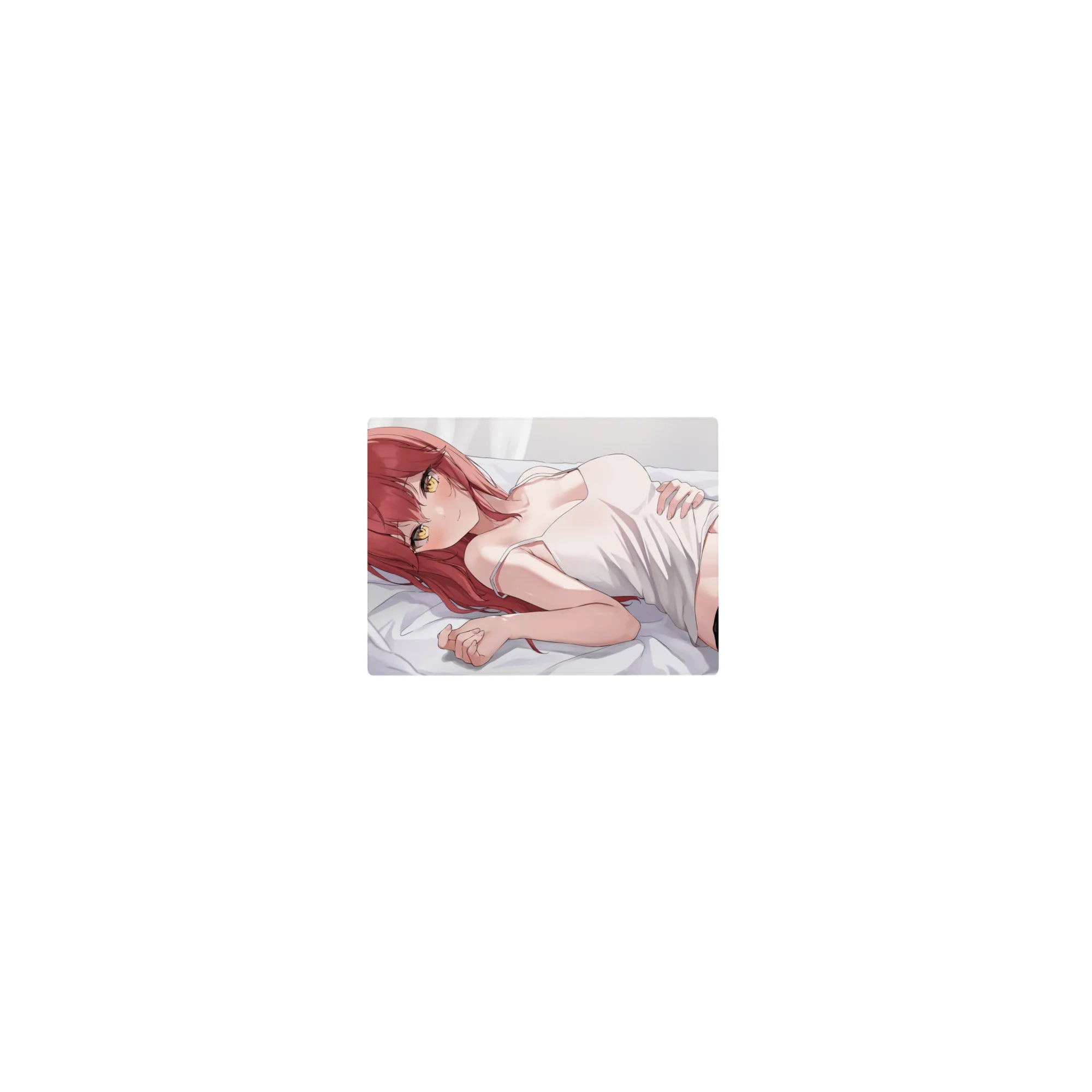 Classic anime girl mouse pad 14x10 inches with red-haired, golden-eyed girl in camisole, desk-ready art.