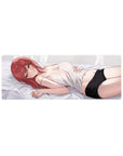 32x12 inches anime girl mouse pad with red-haired, golden-eyed girl in white camisole and black shorts.