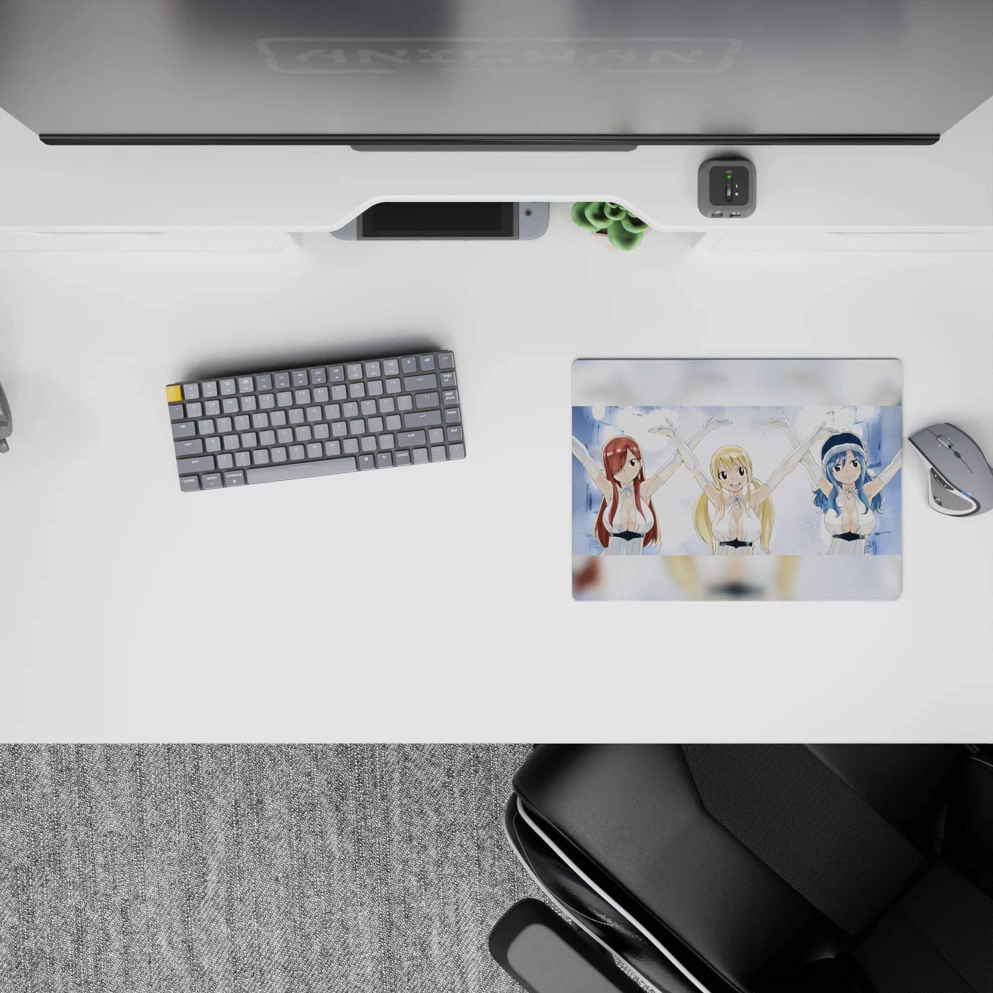 Icy blue and snowy white anime girl mouse pad with bright crisp winter glow, 14x10 inches.