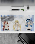 Icy blue and snowy white anime desk mouse pad 32x16 inches with bright, crisp party vibe.