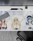 Crisp icy blue and snowy white anime desk pad 40x20 inches, bright clean look, cute and motivating.