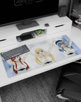 Lucy, Erza and Juvia arms raised like a party on anime girl desk pad 36x16 inches, cute desk decor.