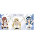 Fairy Tail anime girl desk pad 36x16 inches with Lucy, Erza and Juvia in white halter outfits.