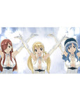 Fairy Tail anime girl desk pad 40x20 inches with Lucy, Erza, and Juvia in white halter outfits.
