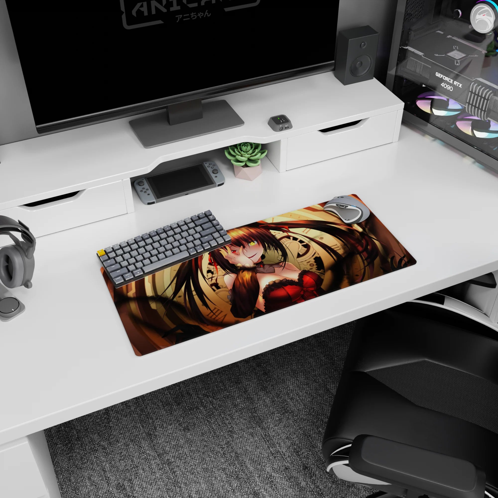 28x12 inches Kurumi Tokisaki mouse pad, sly stare and teasing hand-over-eye pose from Date A Live.