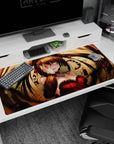 Kurumi Tokisaki Date A Live desk pad 40x20 inches with teasing hand-over-eye pose and twin tails.