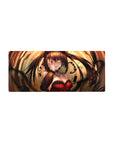 28x12 inches anime girl mouse pad with clockwork rings, twin tails, red corset, and gothic frills.