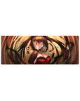 32x12 inches anime girl mouse pad with gold clockwork rings, twin tails, gothic frills, and red corset.
