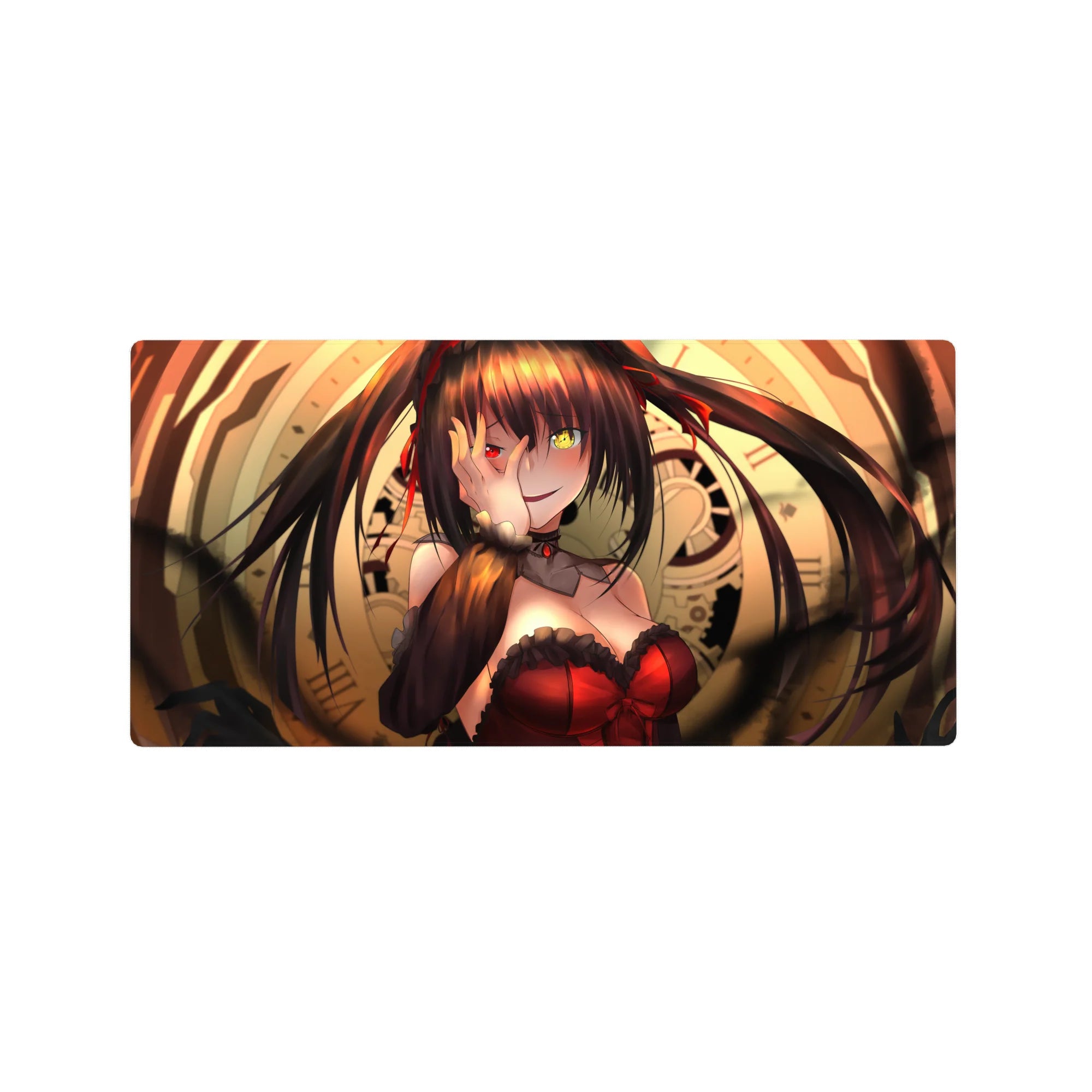 32x16 inches anime girl mouse pad with Kurumi-style clockwork rings, twin tails, and gothic frills.