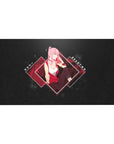 Anime desk pad featuring Zero Two from Darling in the Franxx, 40x20 inches, with neon reds and map-textured background.