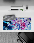 Nebula blue and purple sci-fi anime mouse pad with starry glow and dreamy vibe, 28x12 inches.