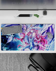 32x16 inches galaxy anime mouse pad in electric blues and icy purples, nebula glow with starry highlights.