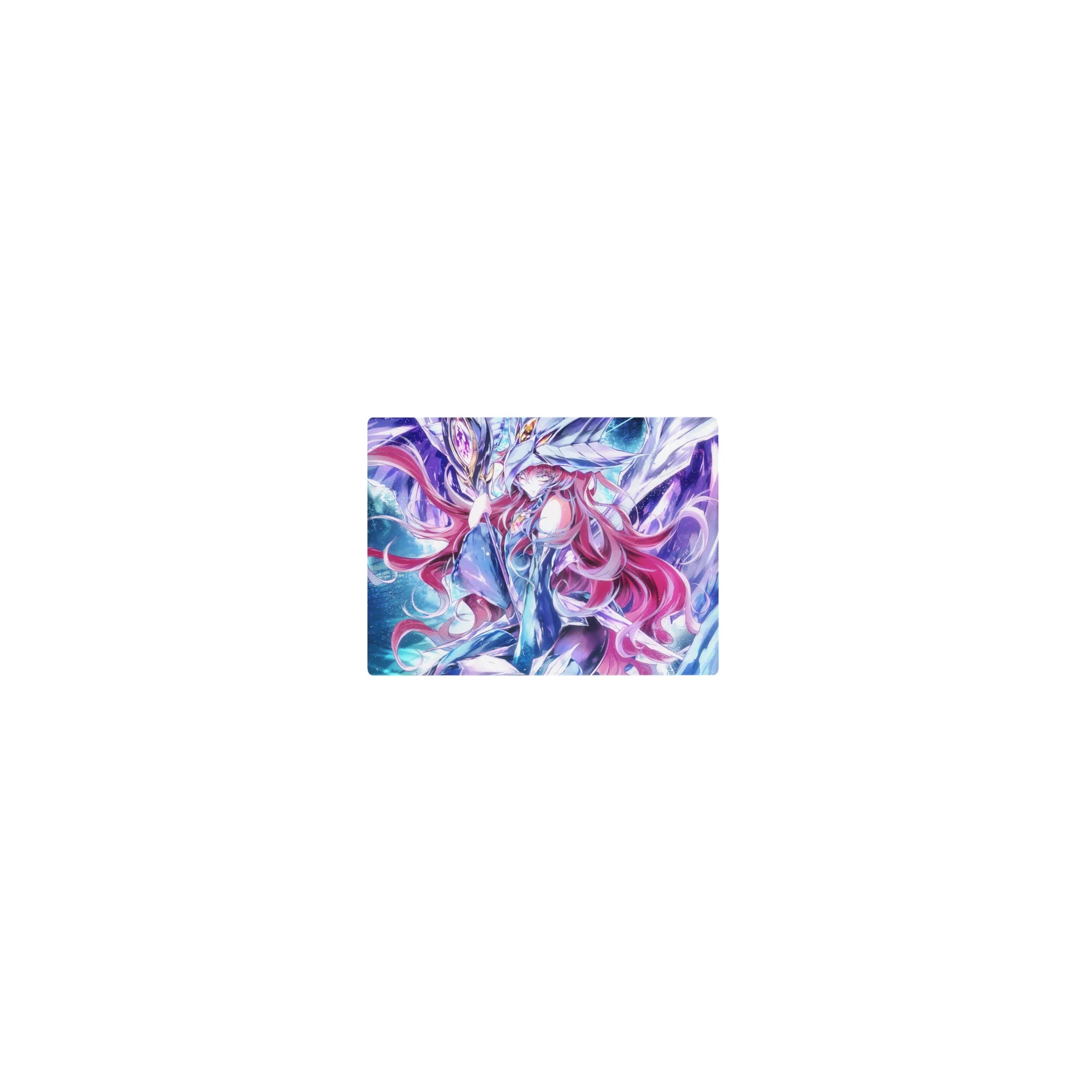 14x10 inches classic anime girl mouse pad with pink-haired heroine in white armor and mecha guardian.