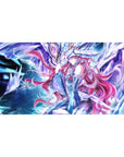 40x20 inches anime girl desk pad with pink-haired heroine in white armor and glowing mecha guardian.