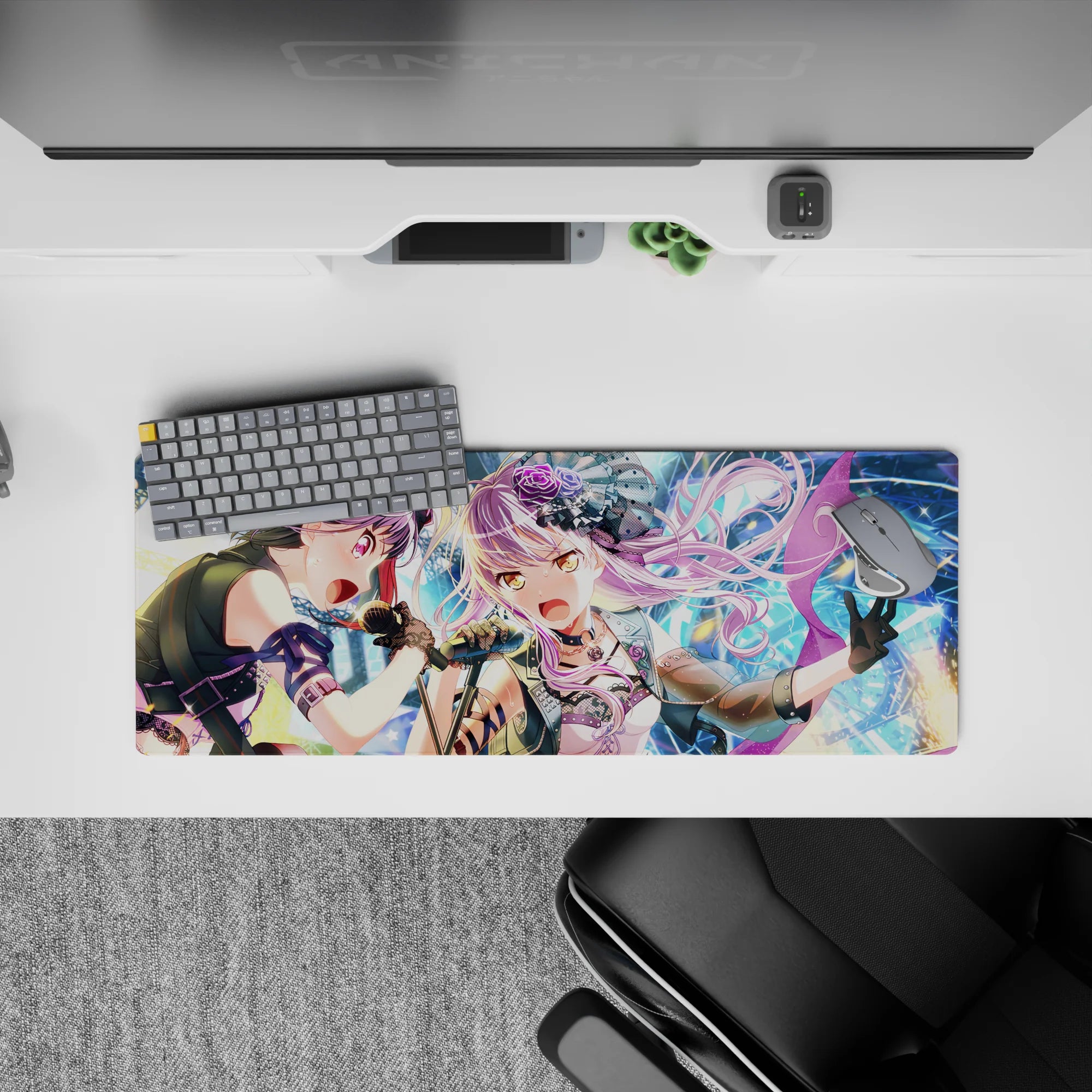32x12 inches pastel lavender and deep violet idol mouse pad, high-energy concert vibe with sparkling lights.